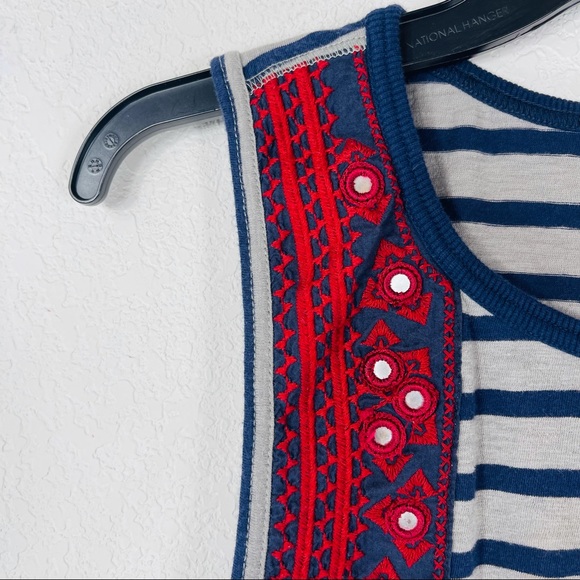 Free People tank top blue gray “wear your sparkle” embroidered striped boho - Picture 4 of 12